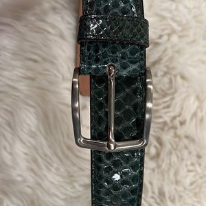 Green vintage alligator belt, new silver buckle